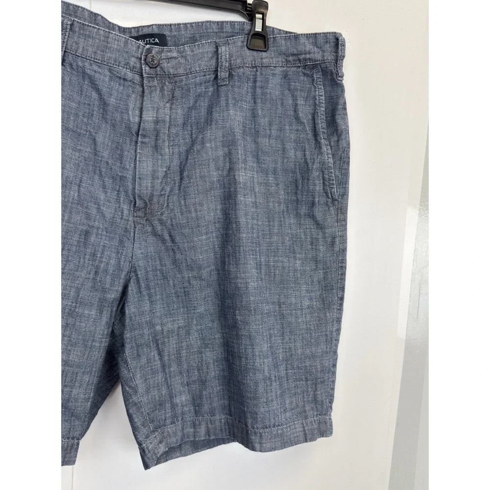 Nautica Men's  Size 40 Chambray Shorts Classic Fit Flat Front Indigo 8